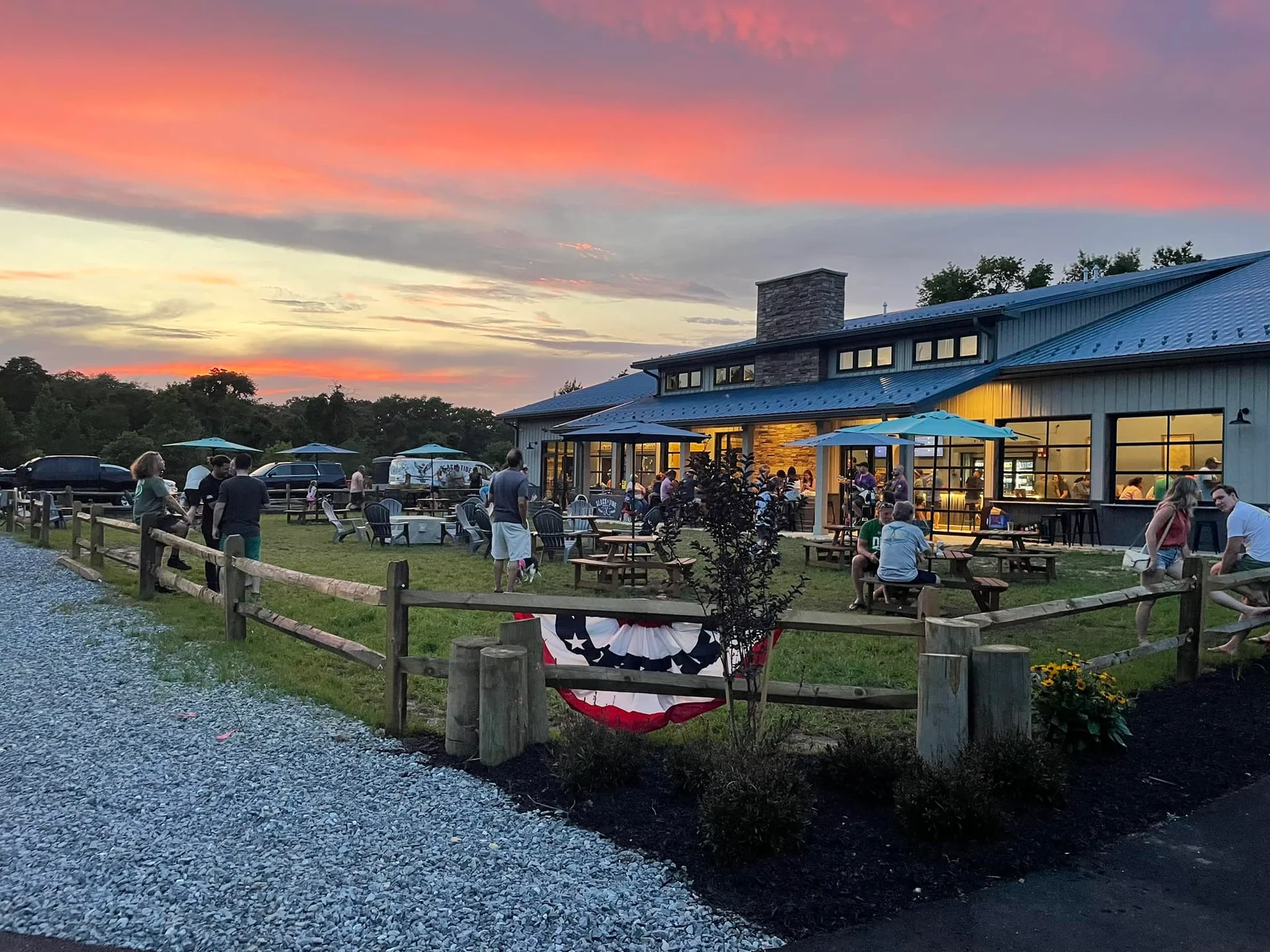 Slack Tide Brewing Co. at sunset.