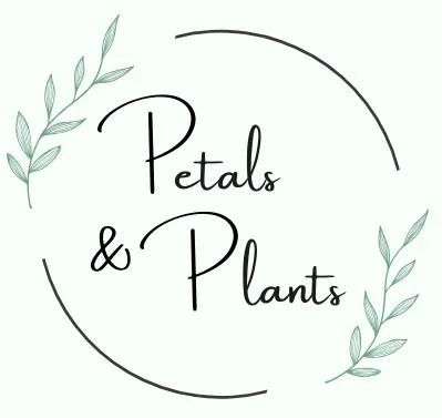 A logo for Petals and Plants - circle with greenery.