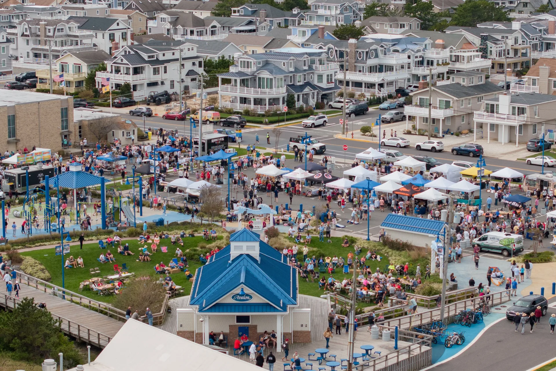 A drone photo of Surfside Park in Avalon, New Jersey during the annual Seafood Festival.