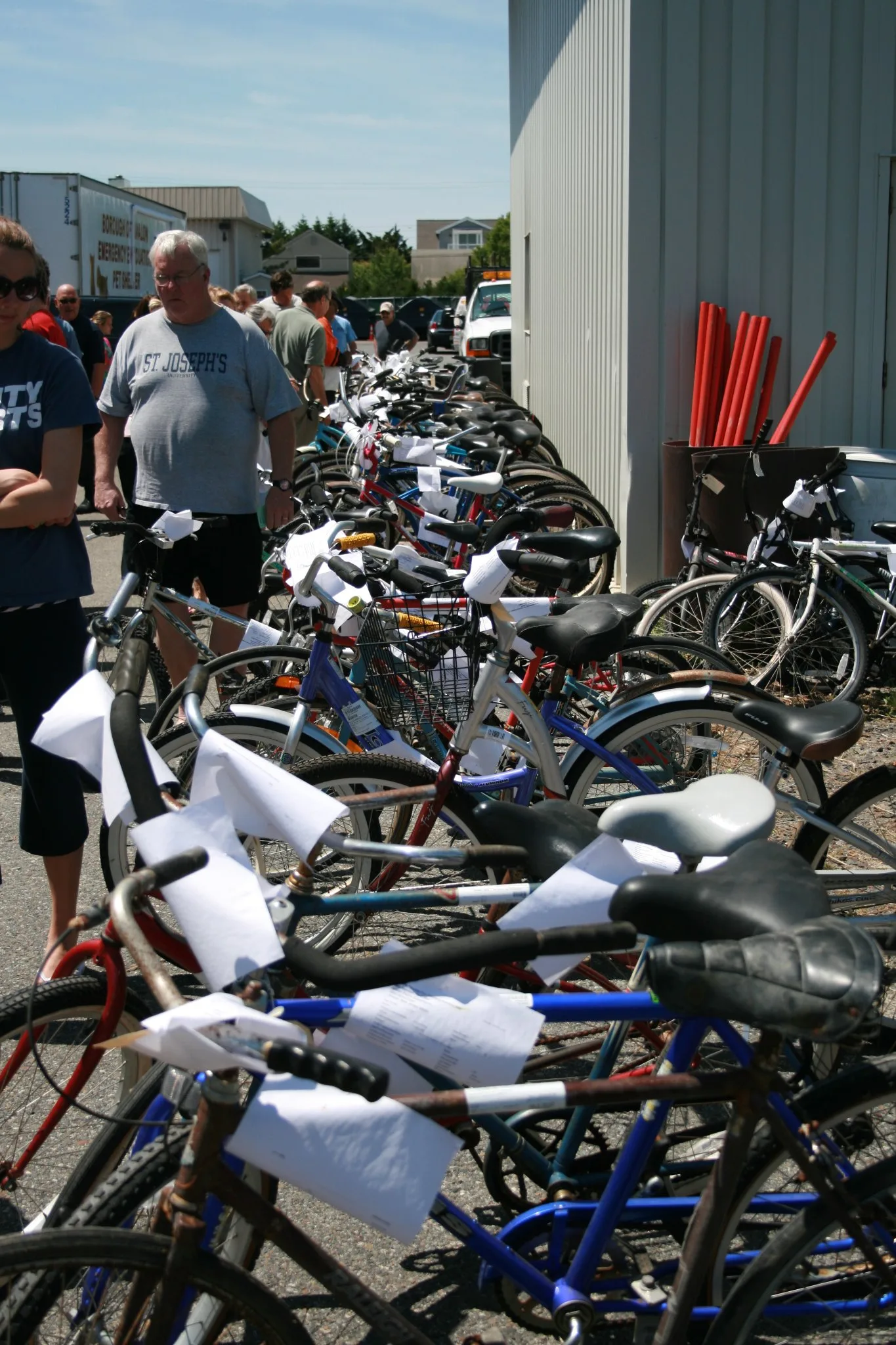 A line of bicycles for sale.